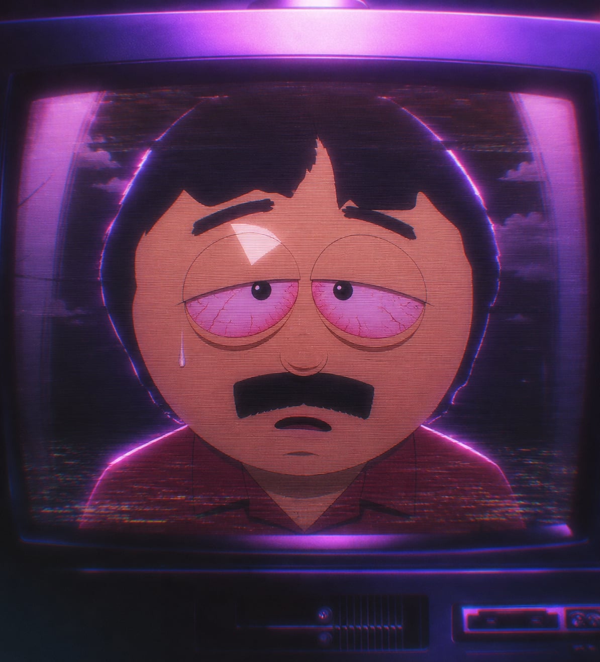 Joe on an old television, crying slightly